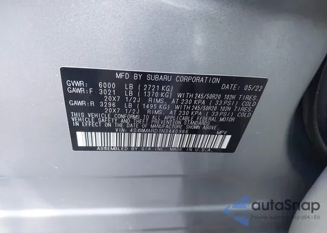 2022 Subaru Ascent Touring из США, поврежденный, VIN 4S4WMARD1N3440966